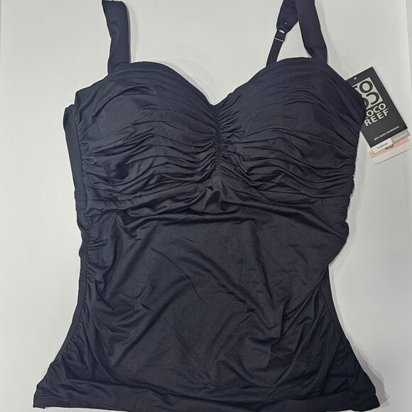 Coco Reef Charisma Tie-Back Ruched Pleated Tankini Top Black - Picture 5 of 9